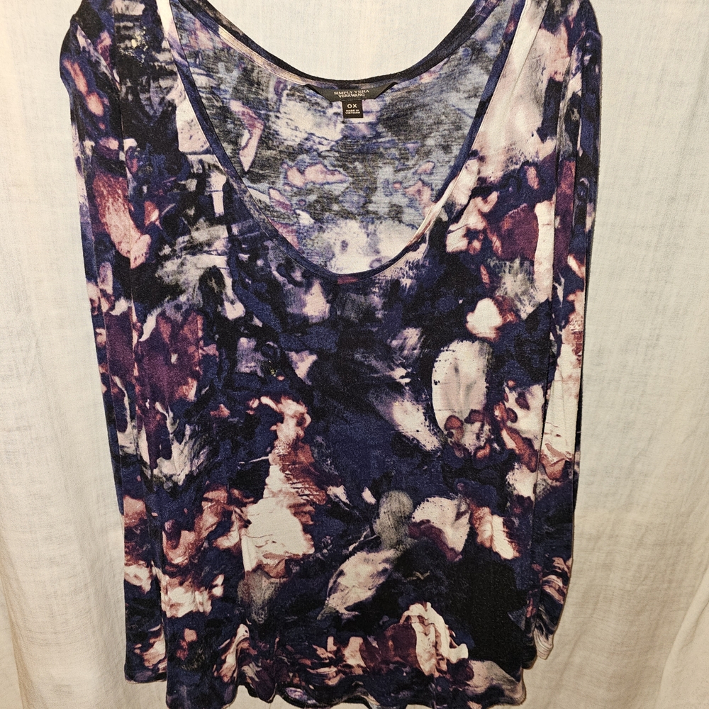 Simply Vera Vera Wang Abstract Scoop Neck Long Sleeve Top - Purple, Pink